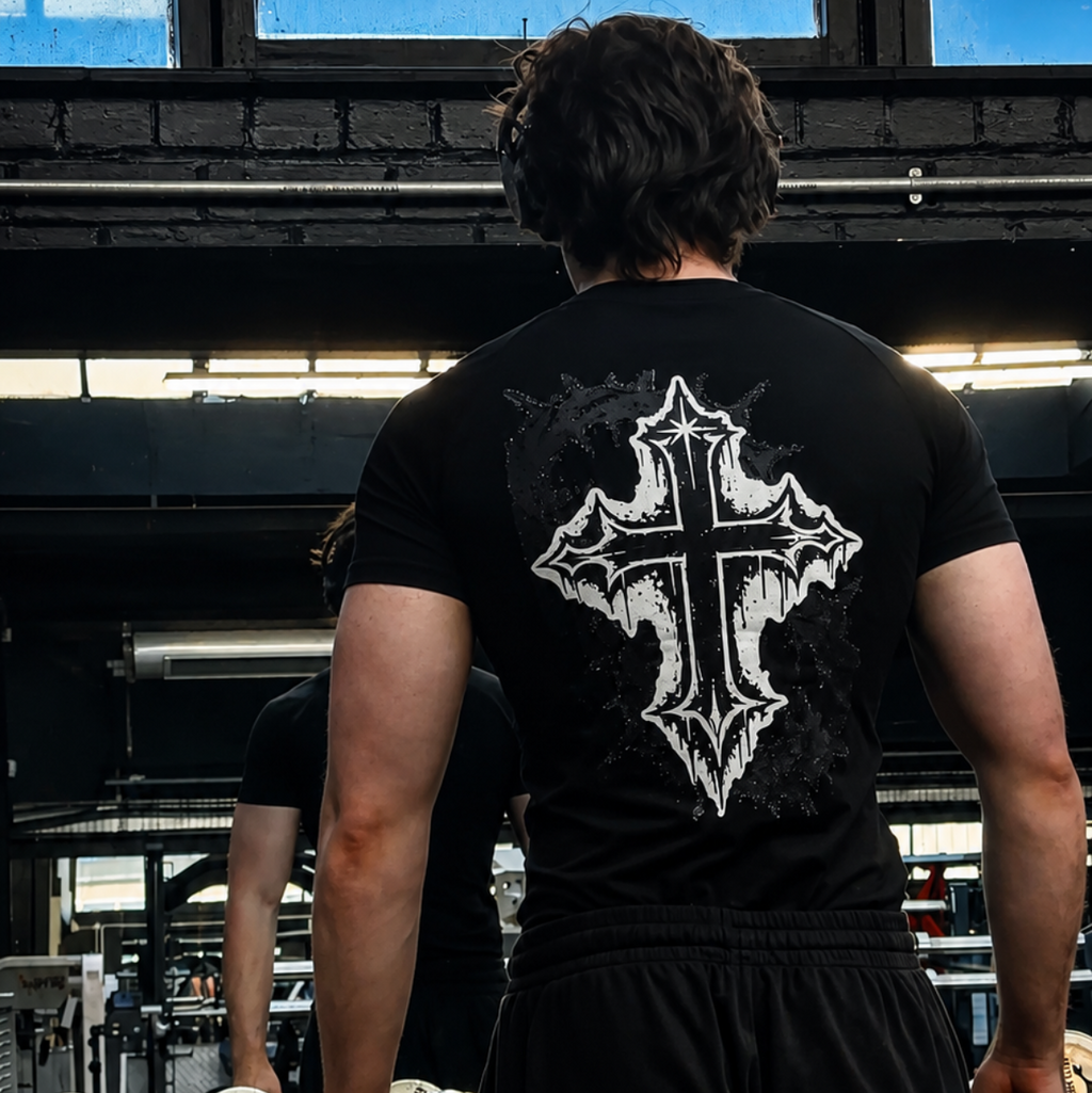 STIMULUS-Prickled Cross Compression T-Shirt